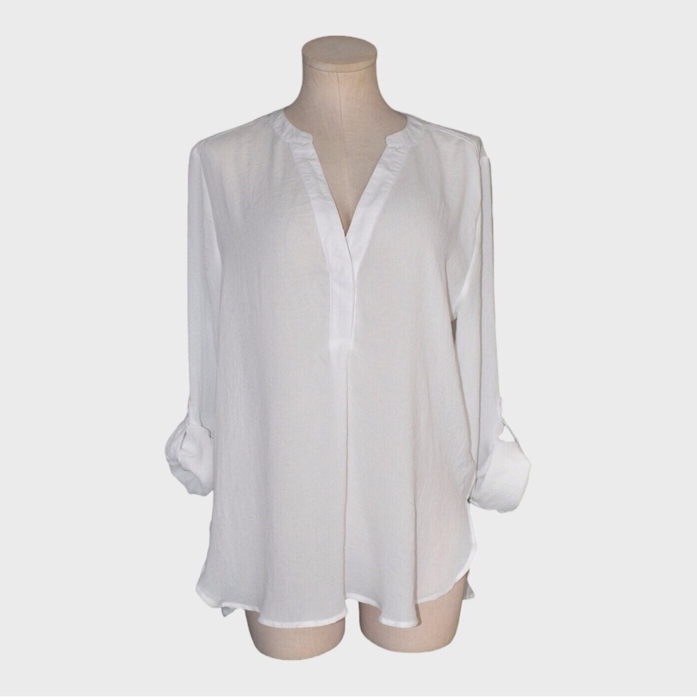 Entro Split Neck Semi Sheer Roll Tab Sleeve‎ Blouse